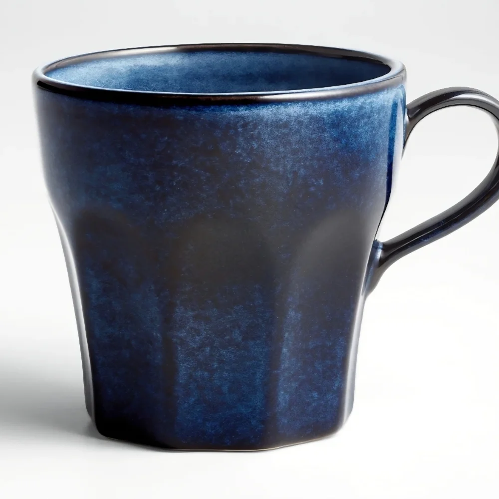 New- 4 Crate & Barrel Mugs Cove Glazed Indigo Blue Stoneware